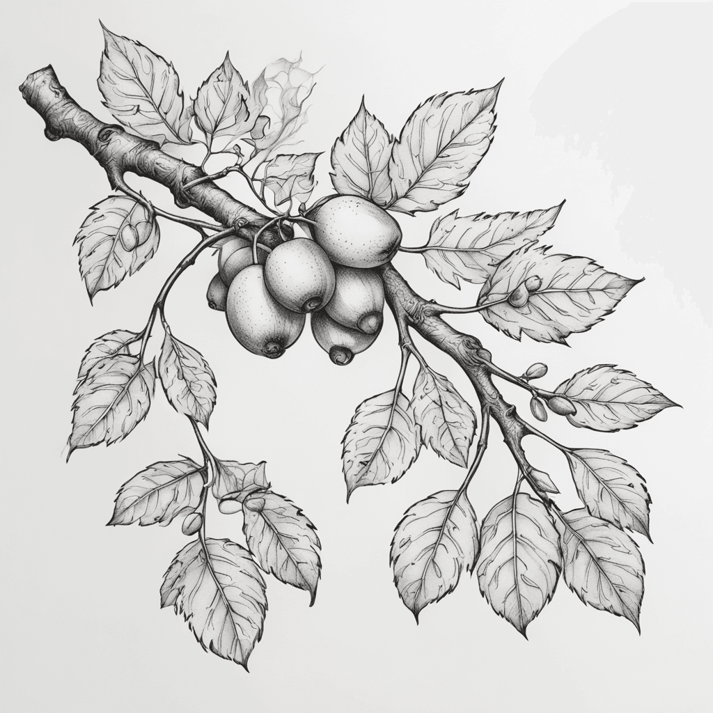 A bent branch with linden fruit and few leaves