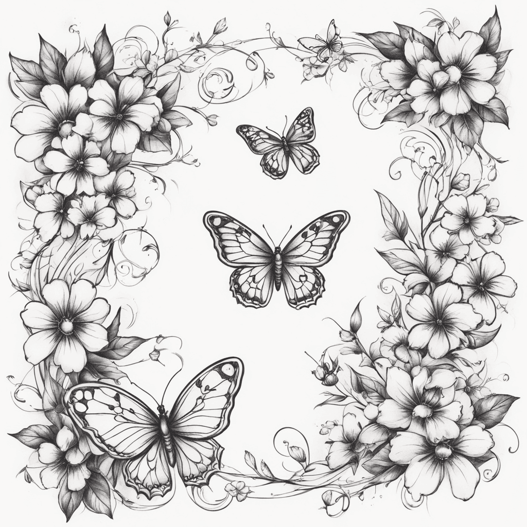 Flowers On A Vine Surrounded By Butterflies And Paw Prints Edgy Alternative