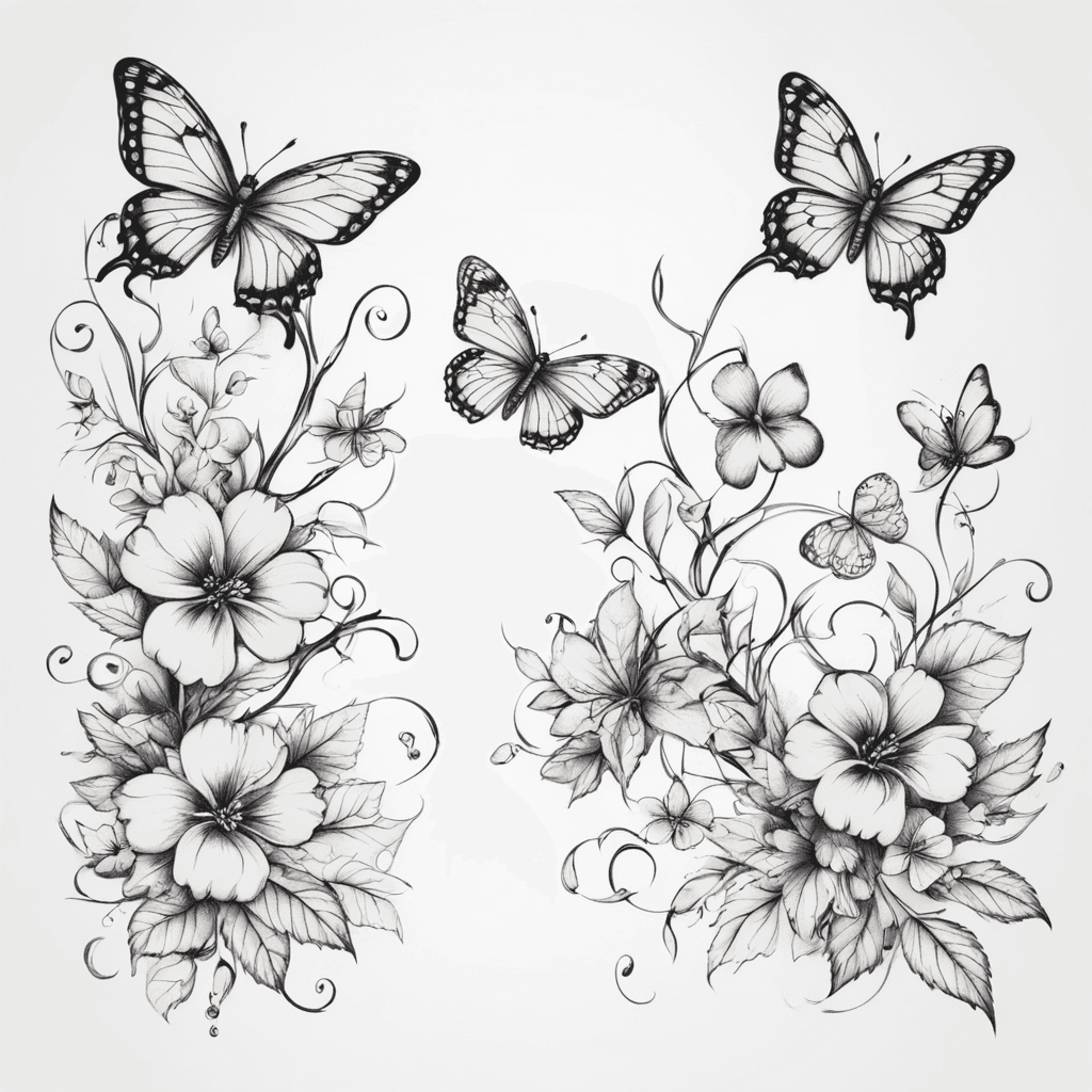 Flowers On A Vine Surrounded By Butterflies And Paw Prints Edgy Alternative