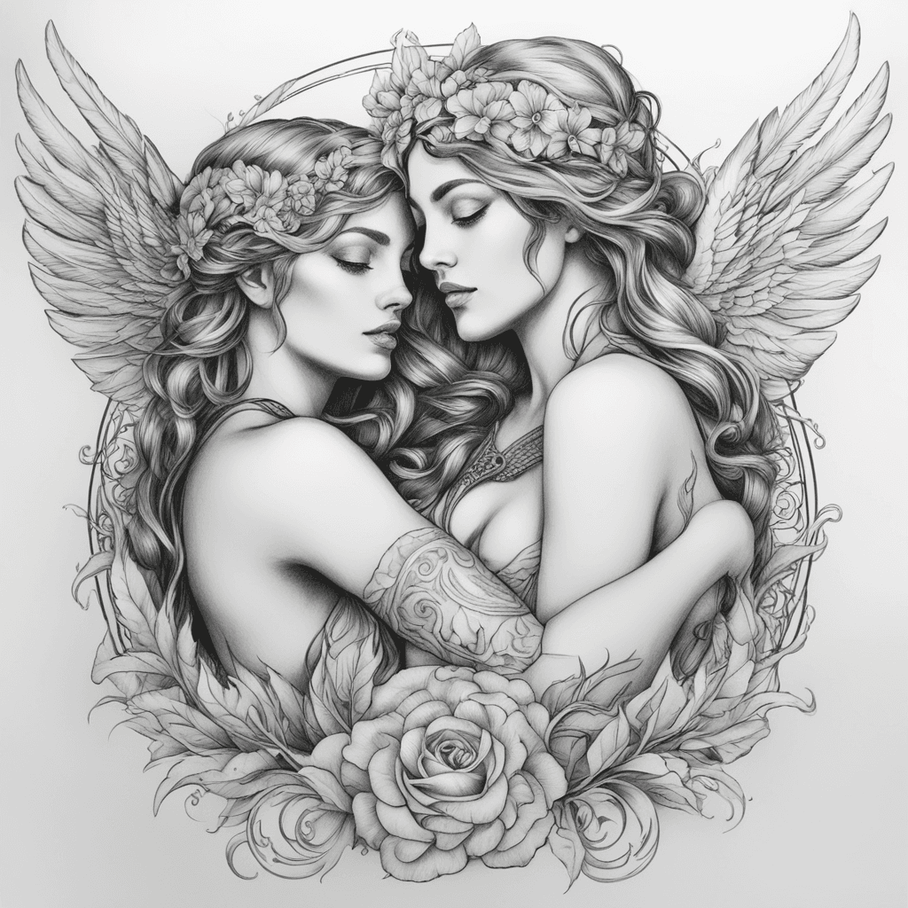 two greek siren long body hug each other