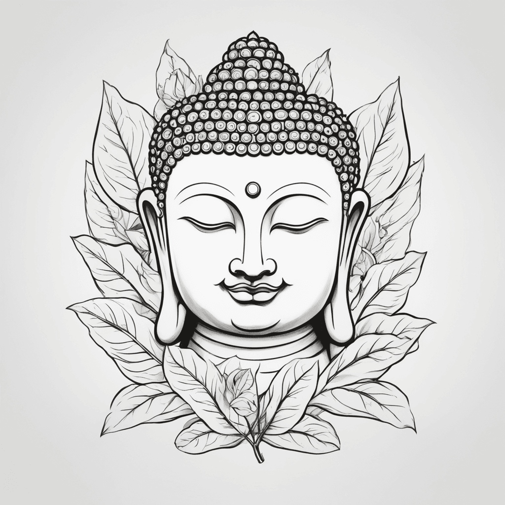 Tattoo of Buddha's face on single Peepal leaf