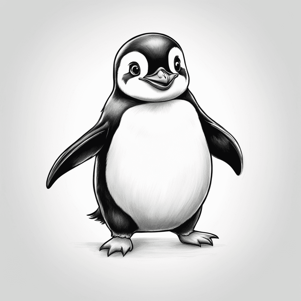 "A toddler penguin spreading its wings,Face the camera,fat face, cartoon character, cute