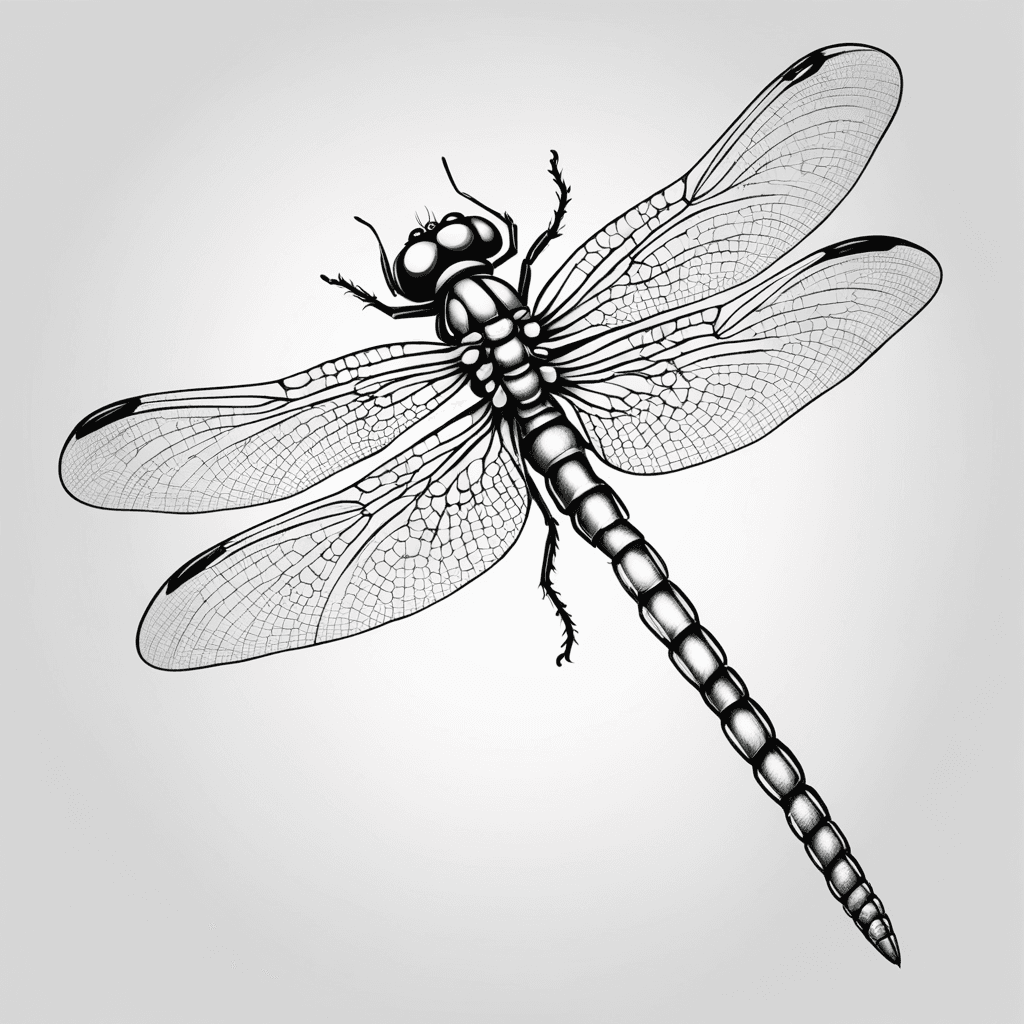 scary dragonfly seen at an angle with shadow no background