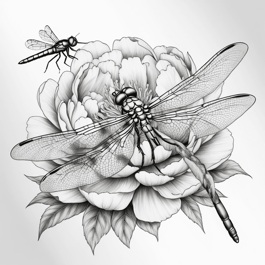 Peony and dragonfly 