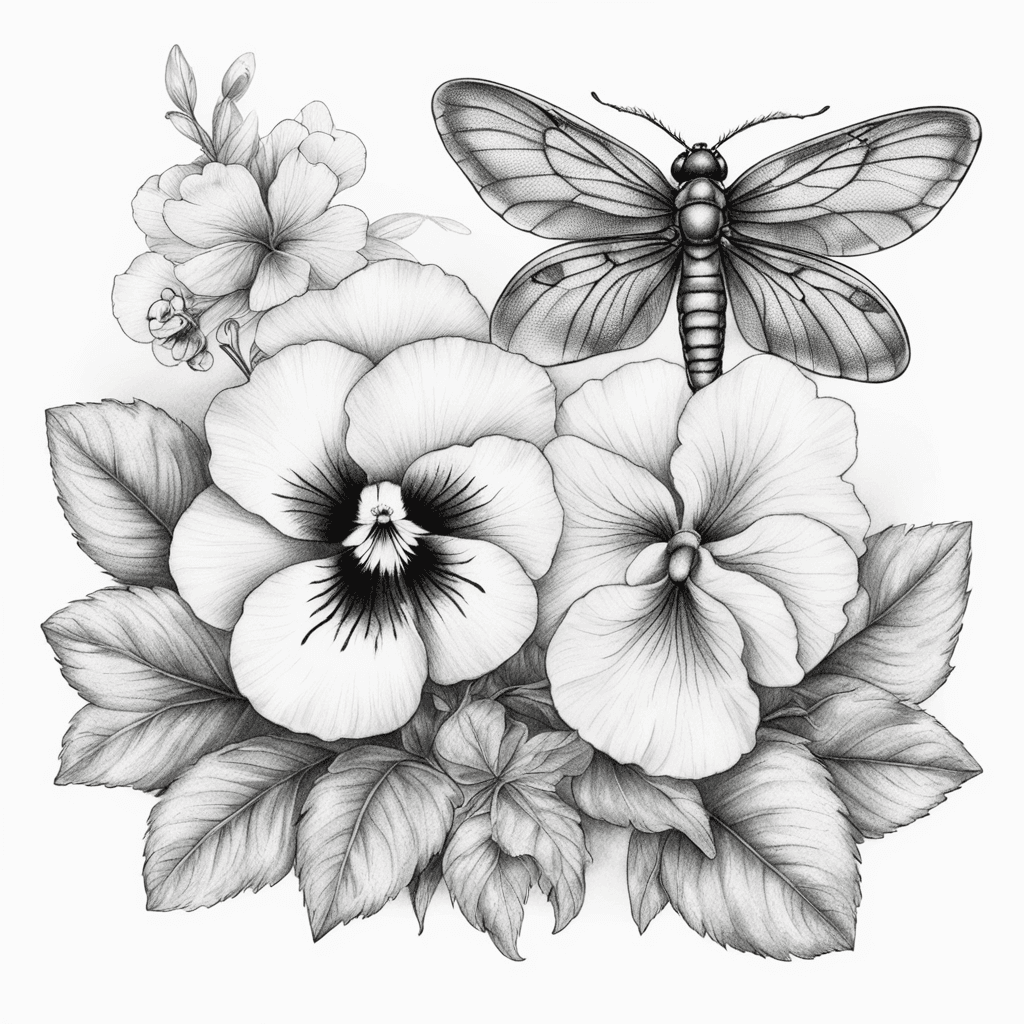 Pansy and dragonfly 