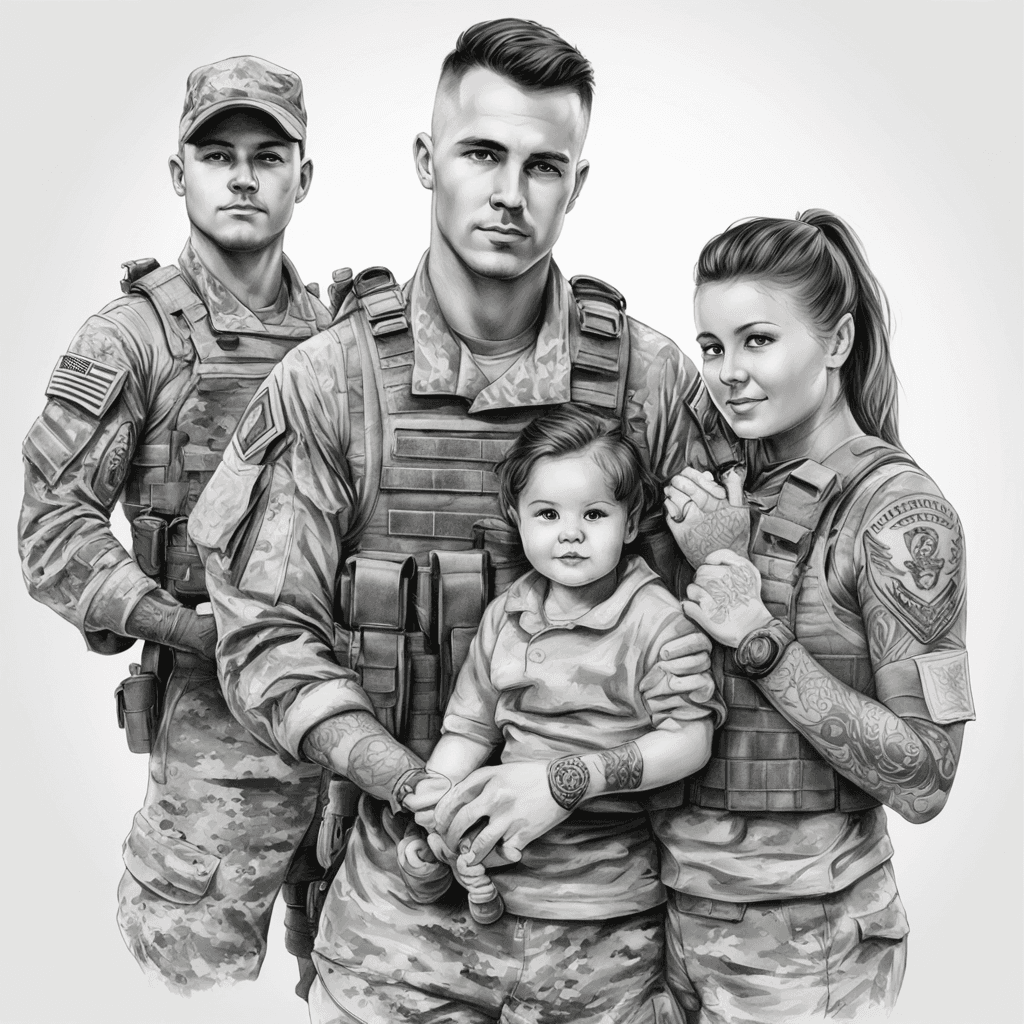 Soldier with his ,wife ,son and daughter 