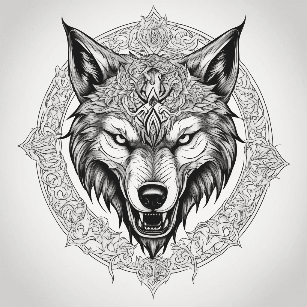 blackworks style evil and scarry wolf 