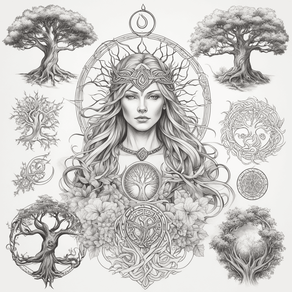 Yggdrasil, Wiking woman, sunlight