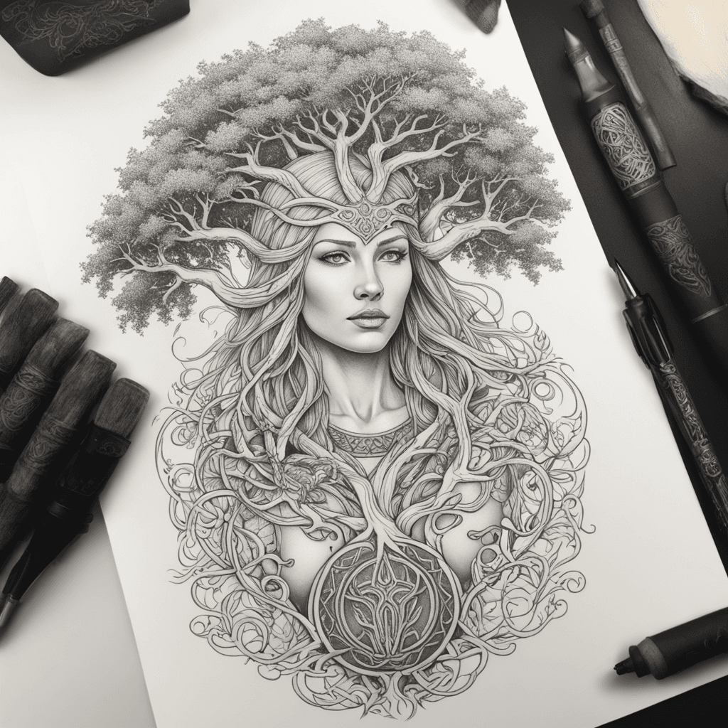 Wiking woman under Yggdrasil 