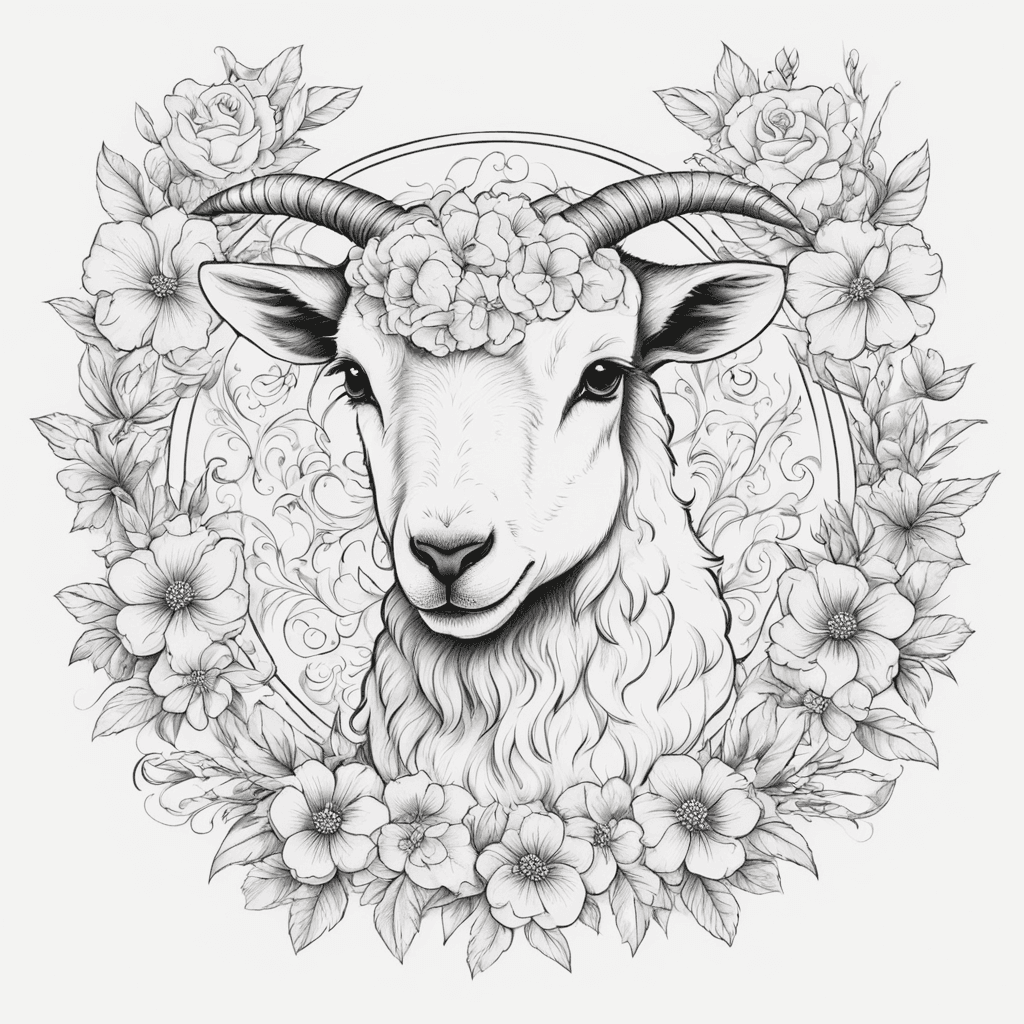 lamb with flowers around