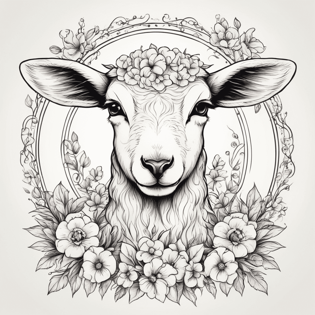 lamb with flowers around in color