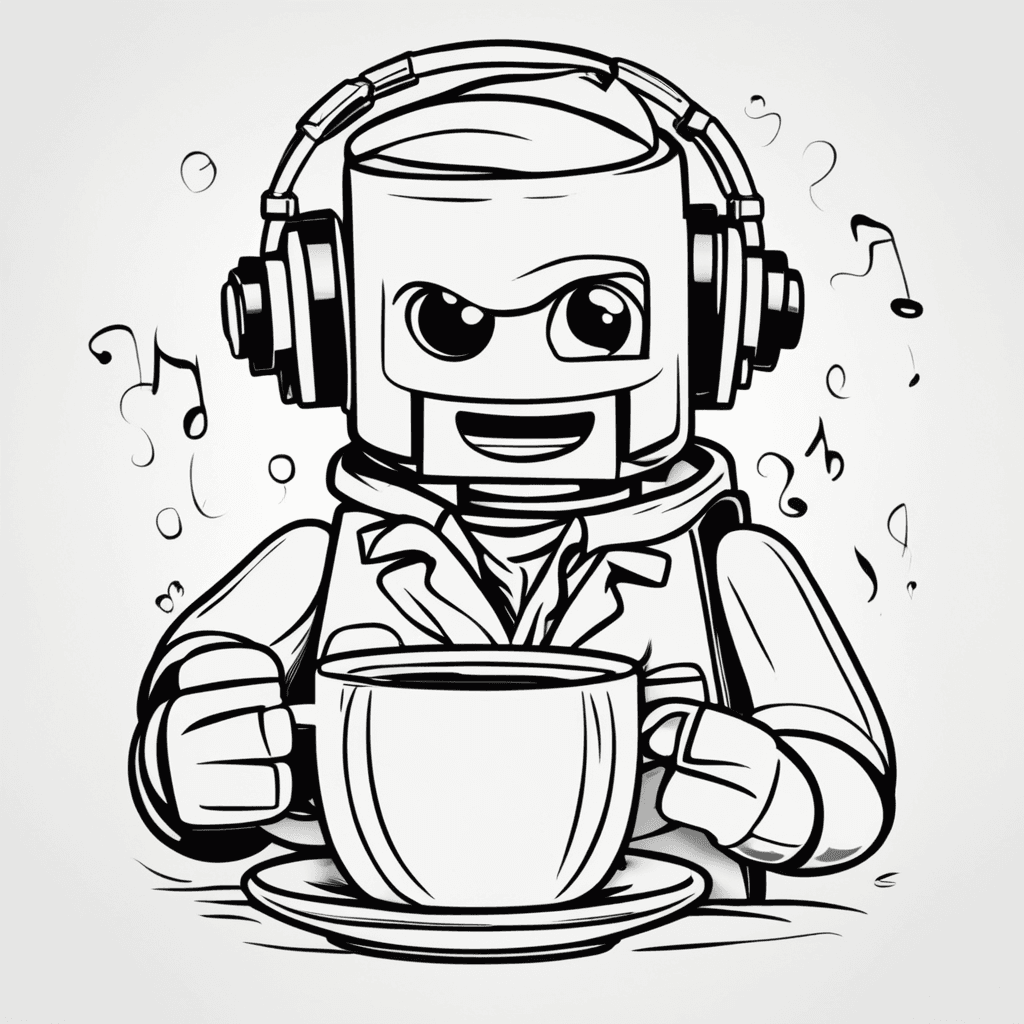 lego guy with coffee listening to music simple