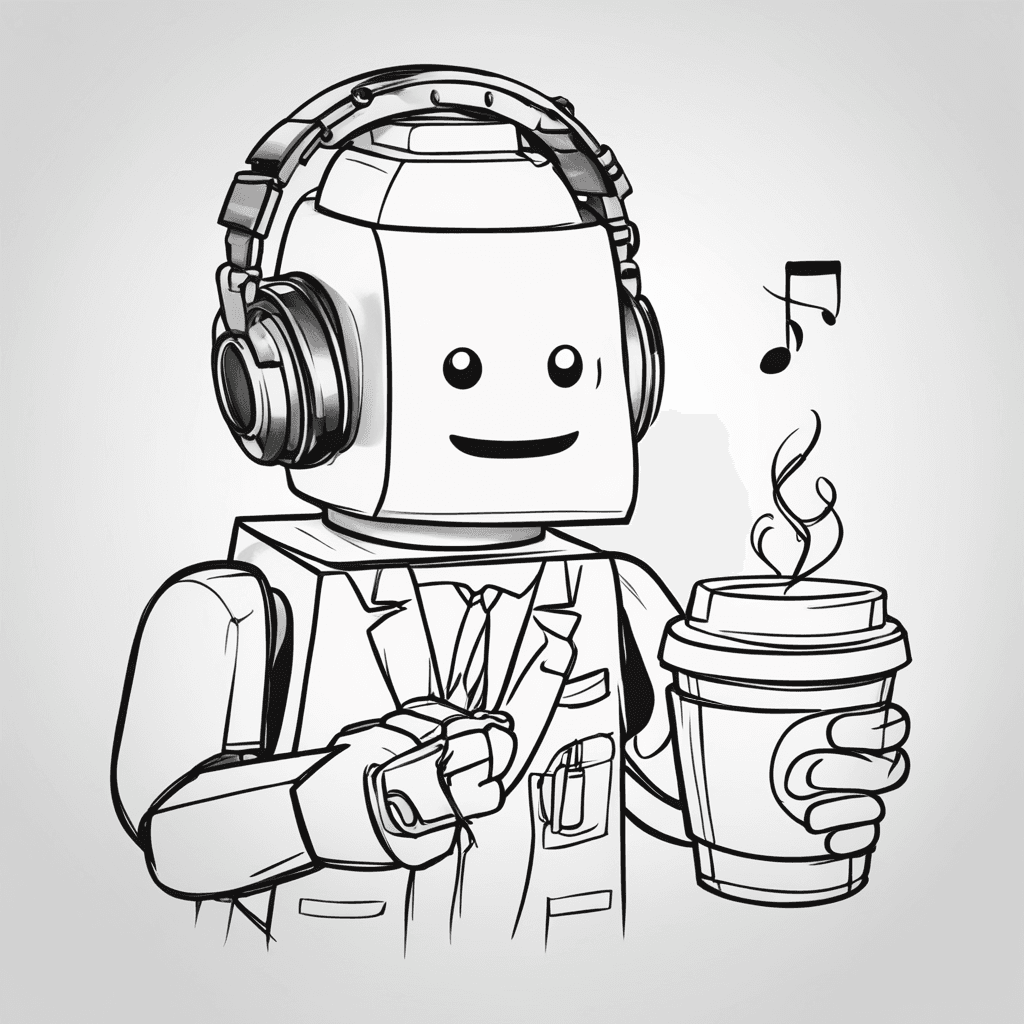 lego guy with coffee listening to music simple