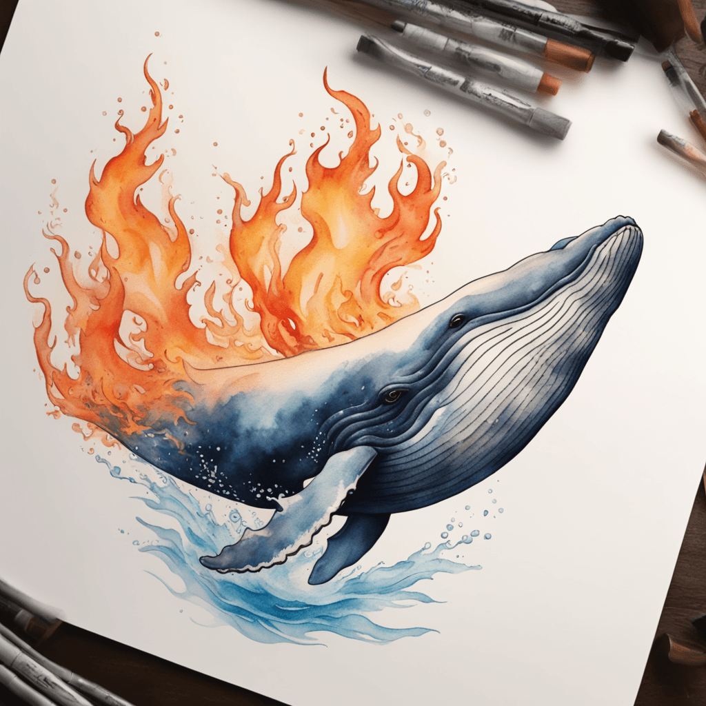 Whale jump to water in  upside  fire underside 