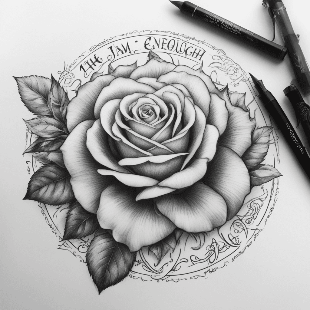 The words "I am enough" with a rose through the center