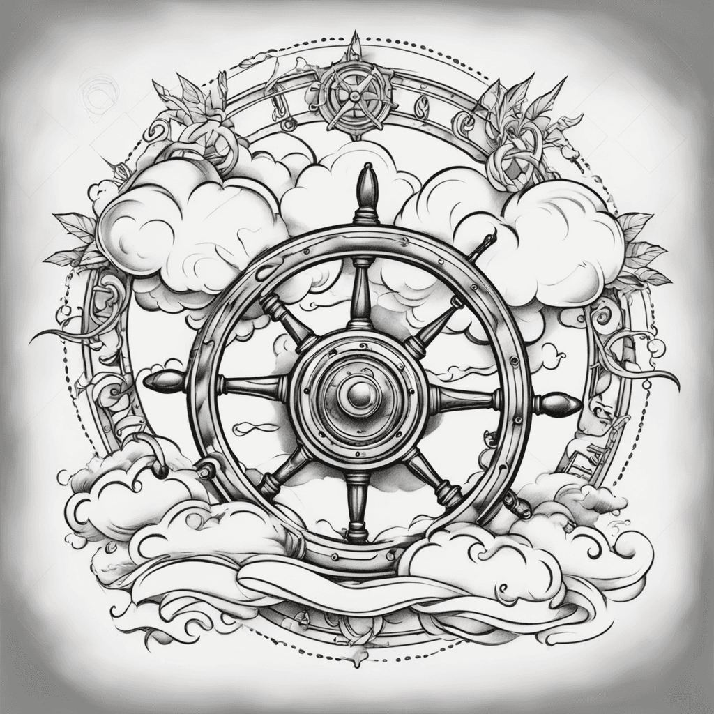 Clouds and a steering wheel in the clouds