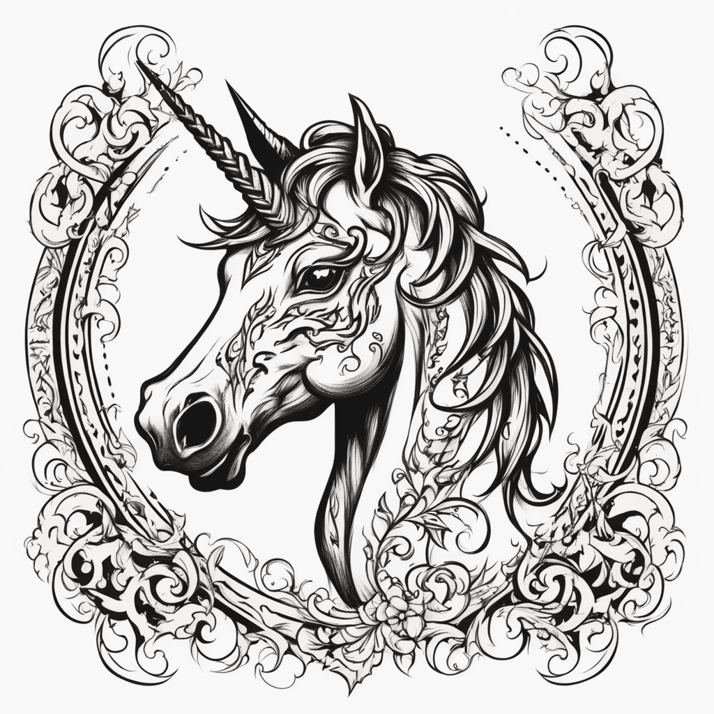 Horror unicorn in black kept very simple with sharp teeth 