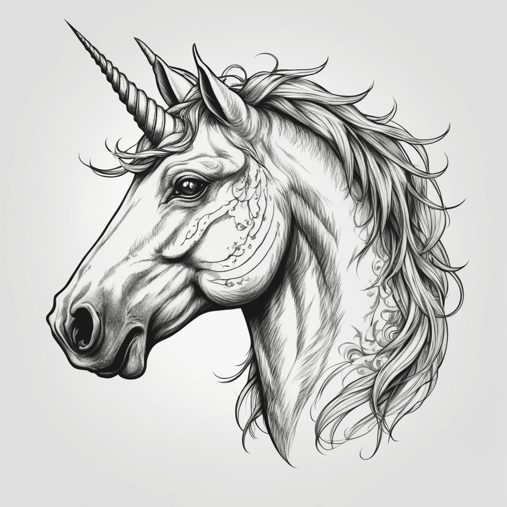 Horror unicorn in black kept very simple with sharp teeth 