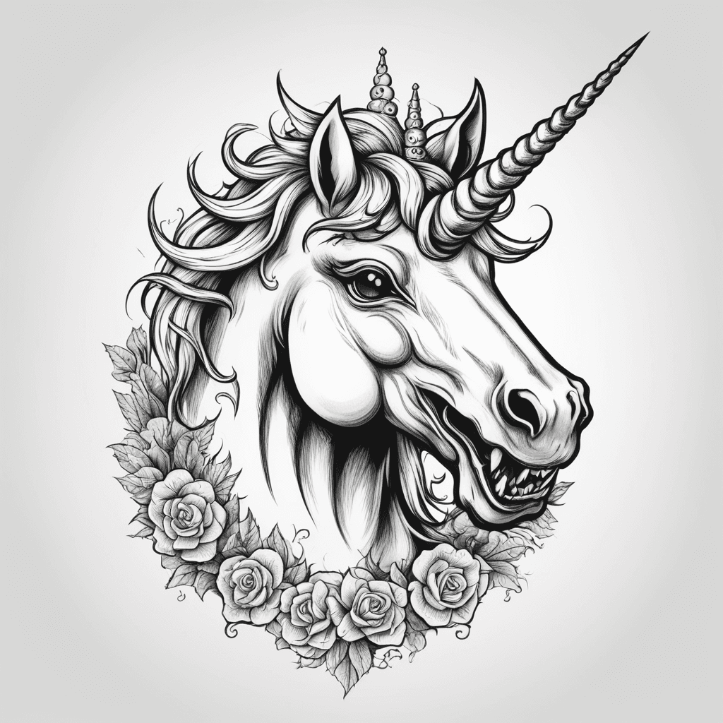 Horror unicorn with sharp teeth 