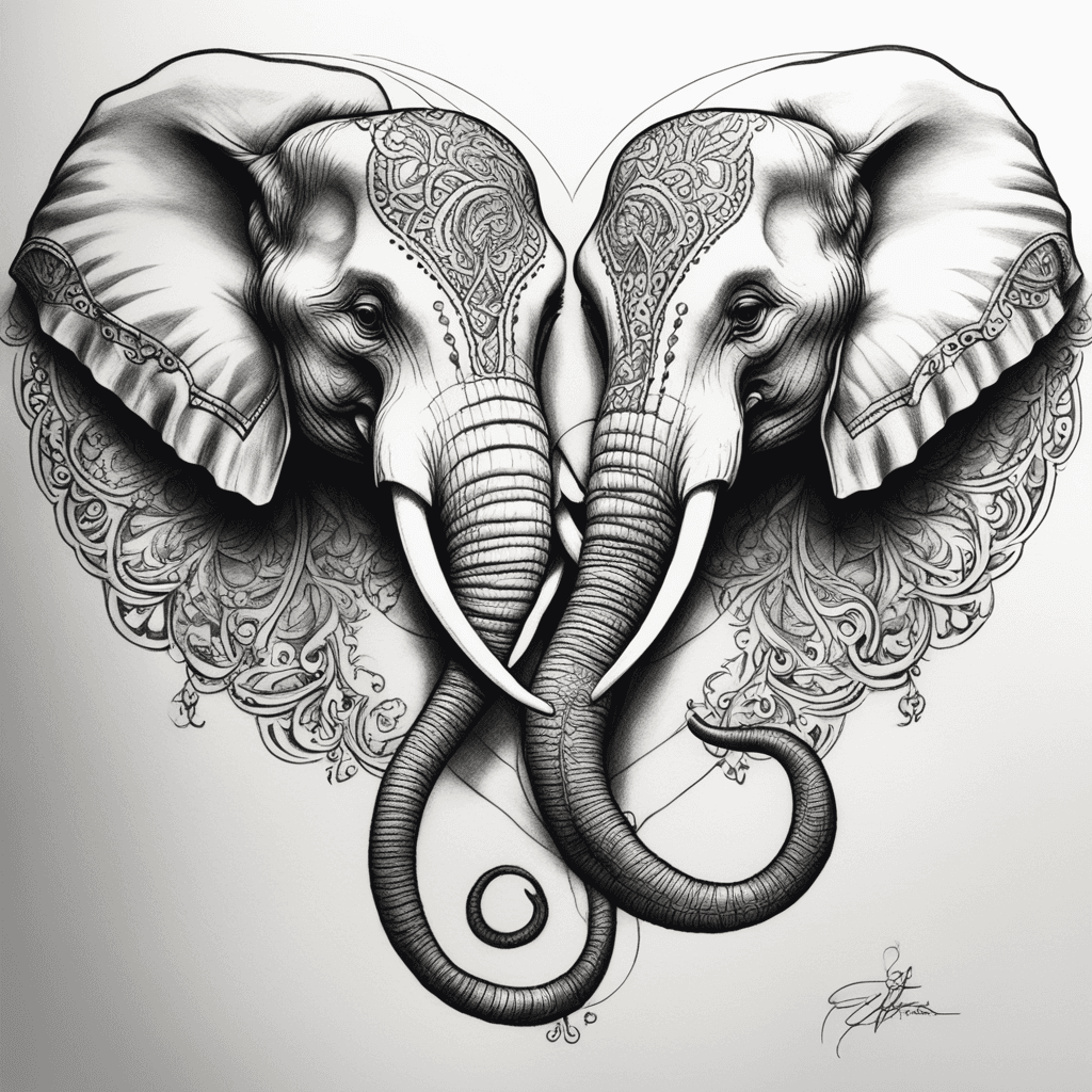 Design Concept: "Sisterly Love" Realistic Heart-Shaped Elephant Heads: Two elephant heads, facing each other, form a heart shape. Intricately detailed wrinkles, folds, and textures give the design a realistic look. The elephant heads are intertwined, symbolizing the unbreakable bond between sisters. Intertwined Trunks: The trunks are wrapped around each other, forming a sense of unity and connection. The trunks can be designed to be slightly curved, creating a sense of movement and fluidity. Realistic Shading: Soft, gradient shading gives the design depth and dimension. The shading can be adjusted to create a sense of volume and texture. Font and Quote: The quote "My sister always remember my heart holds you when my arms can not" is placed in a curved line above or below the heart-shaped elephant heads. A elegant, cursive font (such as Pacifico or Great Vibes) is used to match the emotional and sentiment.