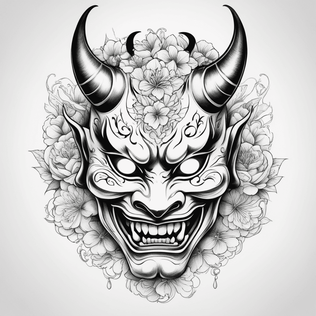 hannya mask but mask is open half with  girlface