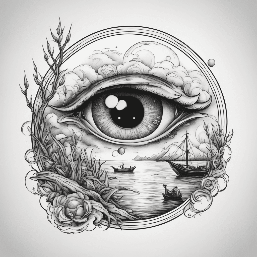 eyeball as the moon overlooking a fisherman