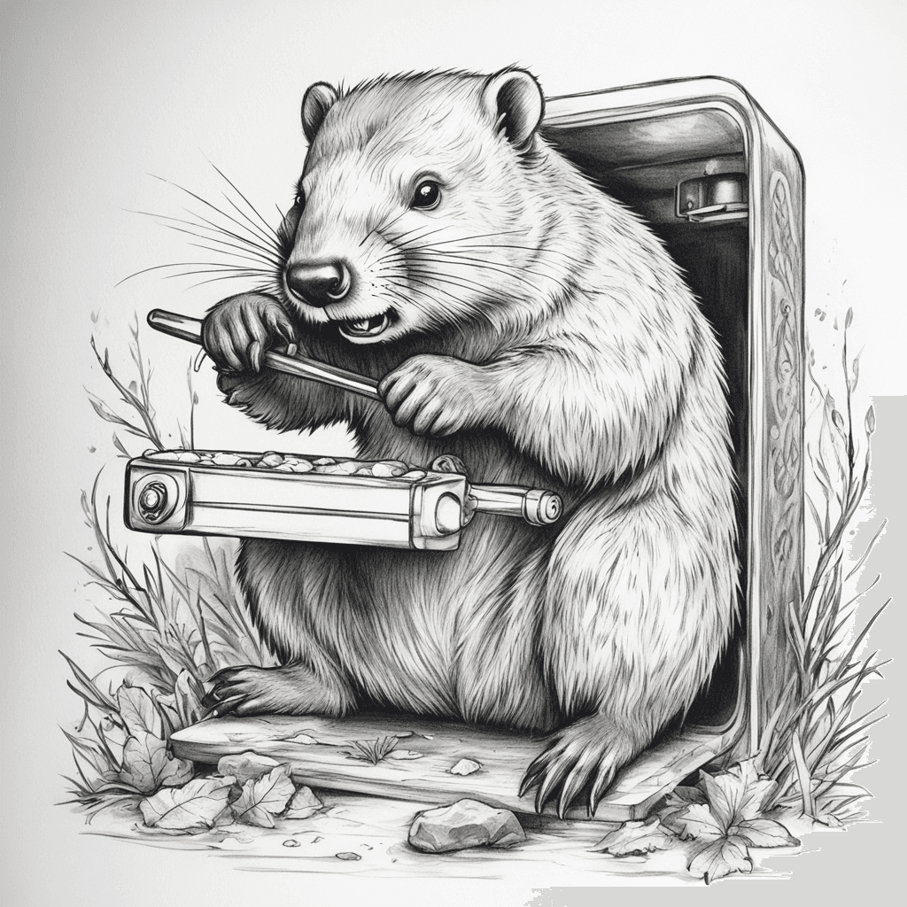 beaver fixing a fridge