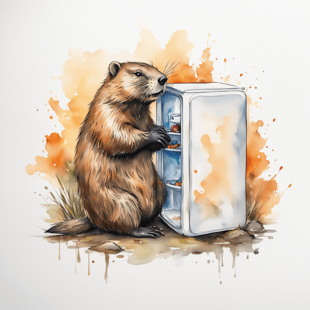 beaver fixing a fridge