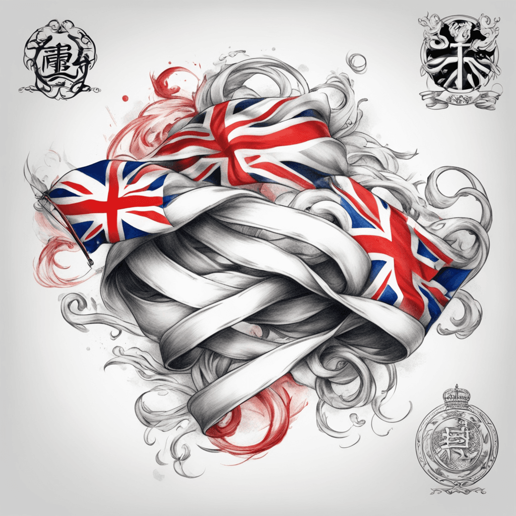 create a tatoo that is two cloured and represnets british flag intertwined with the chinese flag