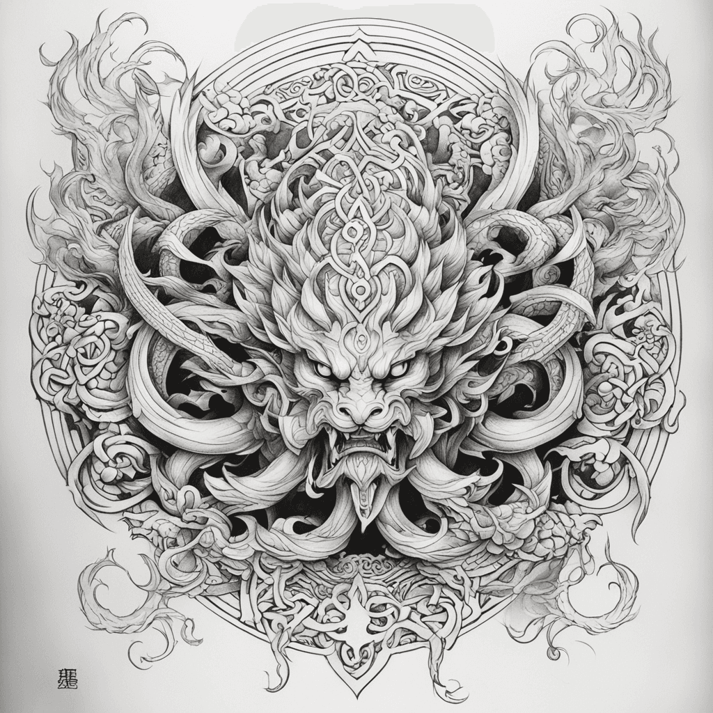 恶魔蛇（蛇身盘绕苹果树，蛇头位于胸口正中，尾部延伸至后背）