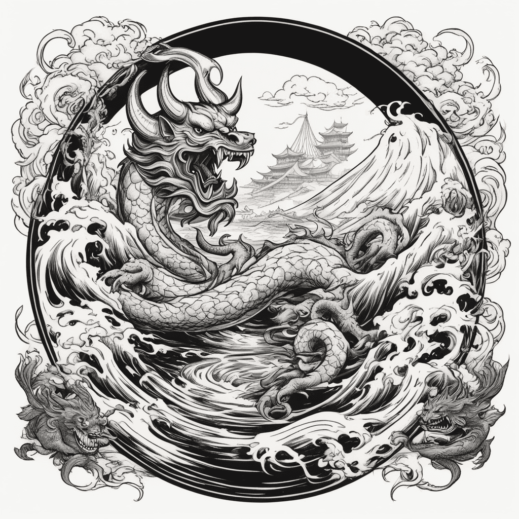 Ukiyo-e style   The frying pan hell in Chinese mythology   The devil is pushing people into the frying pan.